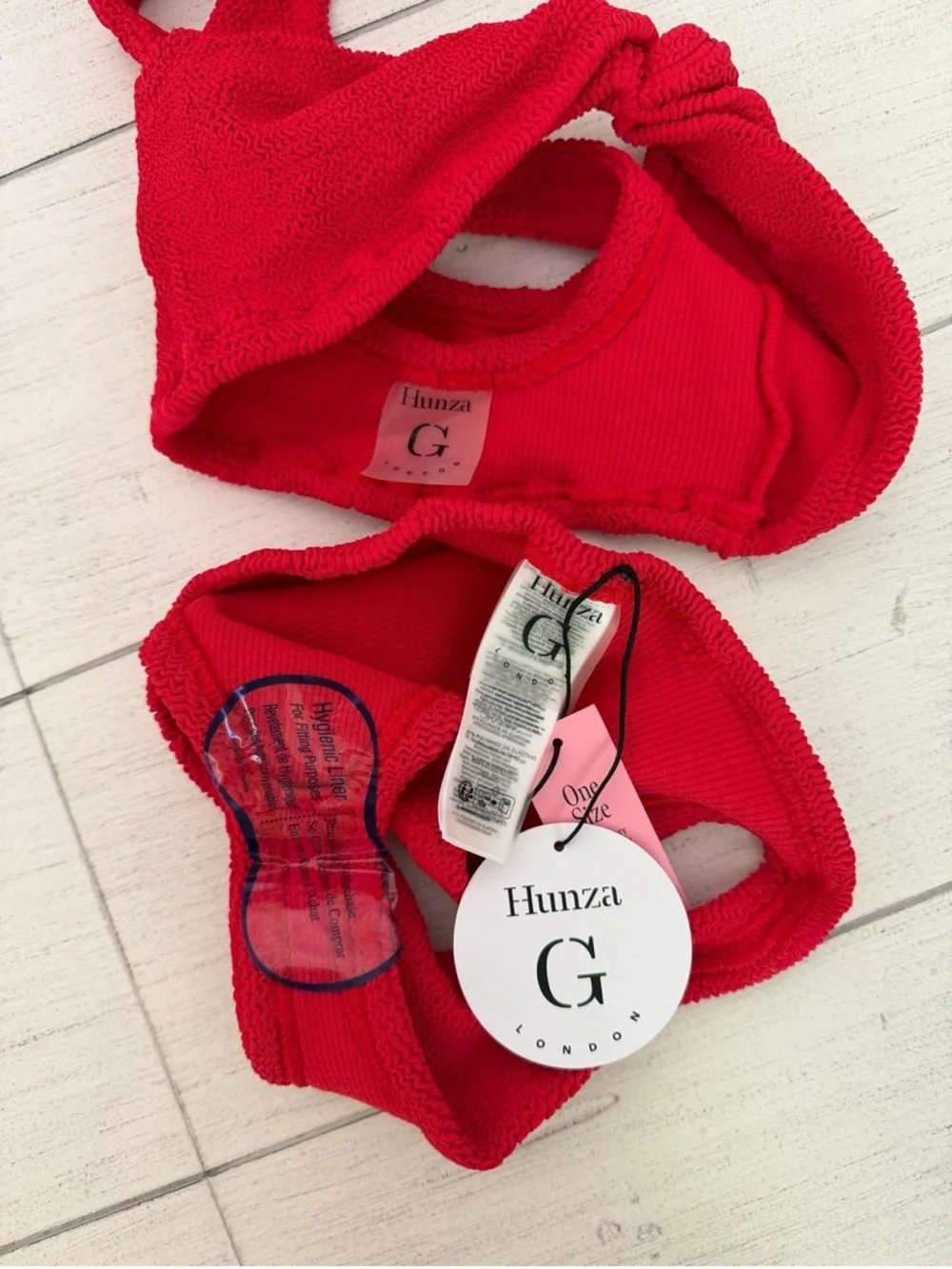 Hunza G Juno Two Piece Swim Bikini Set Red NWT Crinkle OS